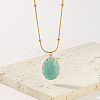Natural Amazonite Faceted Oval Pendant 304 Stainless Steel Satellite Chain Necklaces for Women WG6F64C-01-1