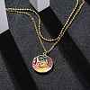 304 Stainless Steel & Plastic Colorful Flat Round Pendant Double Layer Necklaces for Women NJEW-U032-05G-1