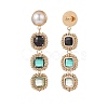 Glass Rectangle Beaded Long Dangle Stud Earrings with Imitation Pearl EJEW-TA00141-01-3
