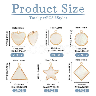 12Pcs 6 Styles Natural Shell Pendants BSHE-TA0002-06-1