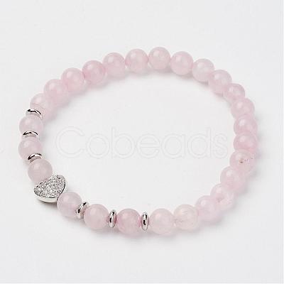 Natural Rose Quartz Stretch Bracelets BJEW-JB02818-1
