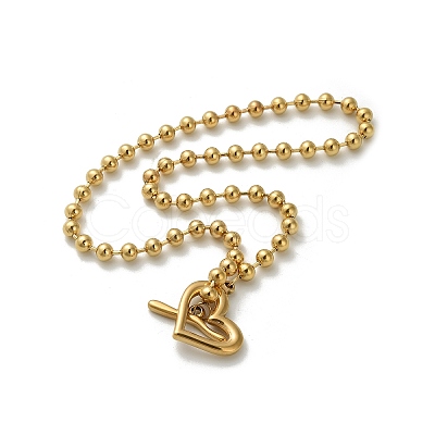 304 Stainless Steel OT Heart Pendant Ball Chain Necklaces for Women NJEW-C088-05G-1