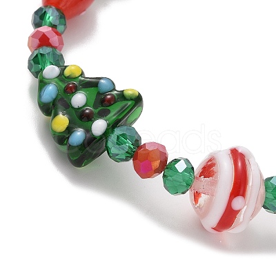 Christmas Tree & Snowman & Gift Box Lampwork & Glass Stretch Bracelets for Women BJEW-TA00258-1