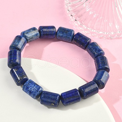 Column Dyed Natural Lapis Lazuli Beads Stretch Bracelets for Women Men BJEW-A148-01A-15-1