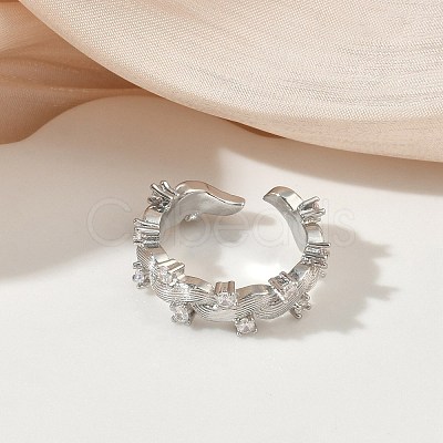 Brass Micro Pave Cubic Zirconia Cuff Open Rings RJEW-C163-10P-1