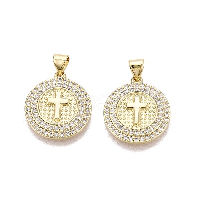 Religion Brass Micro Pave Clear Cubic Zirconia Pendants KK-N287-43G-03-1