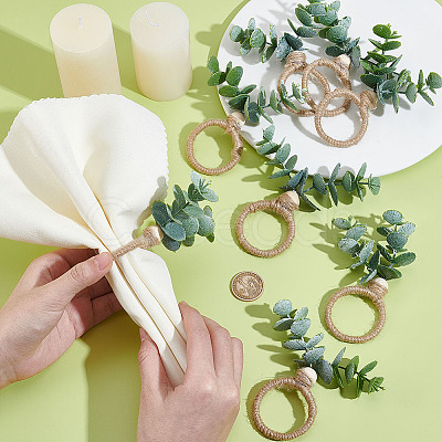 Jute Cord & Wood Beads Napkin Rings AJEW-GA00025-1