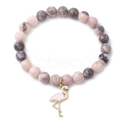 Natural Pink Zebra Jasper Beads Stretch Bracelets for Women BJEW-JB11451-1
