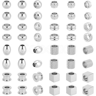 Unicraftale 48Pcs 8 Style 304 & 201 & 303 Stainless Steel European Beads STAS-UN0040-02-1