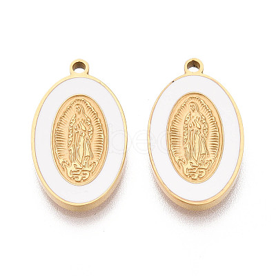 Religion 304 Stainless Steel & Enamel Oval Pendants STAS-T073-14G-1