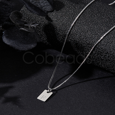 1Pc Stainless Steel Letter Rectangle Pendant Necklaces NJEW-LP0001-34F-P-1