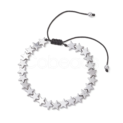 Non-magnetic Synthetic Hematite Star Beads Braided Bead Bracelets for Women Men BJEW-JB13301-1