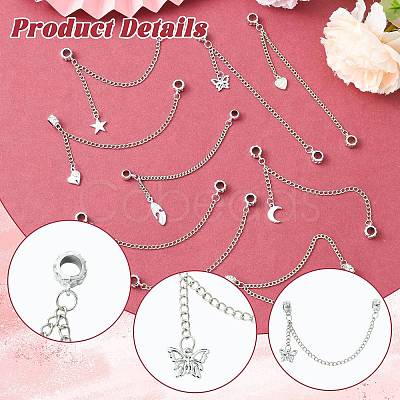 9Pcs 9 Styles Zinc Alloy European Safety Chains with Dangle Charms HJEW-CJ0001-23-1