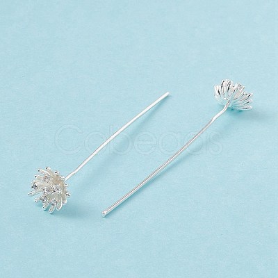 Brass Micro Pave Clear Cubic Zirconia Flower Head Pins KK-G413-01S-1