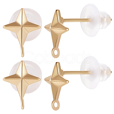 14Pcs Brass Star Stud Earring Findings KK-BBC0009-47-1