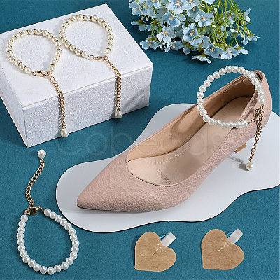 2 Sets 2 Styles Plastic Imitation Pearl Beaded Shoelace Bands FIND-GF0007-06A-1