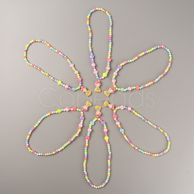 Plastic Girl Pendant Necklace with Heart Beaded for Kids NJEW-TAC0009-03-1