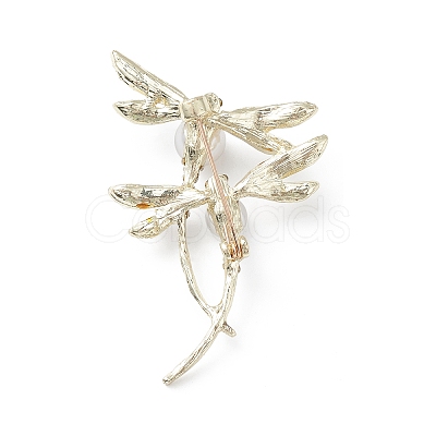 Rhinestone Dragonfly Brooch Pin with Plastic Pearl Beaded JEWB-M026-03G-1