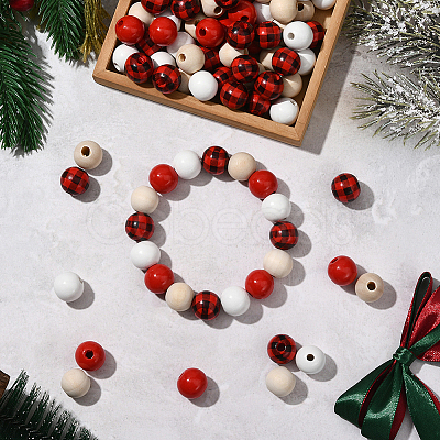 200Pcs 4 Colors Painted Natural Wood Beads WOOD-SP0001-65-1