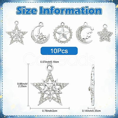 10Pcs 5 Styles Alloy Crystal Rhinestone Pendants FIND-YW0011-73-1