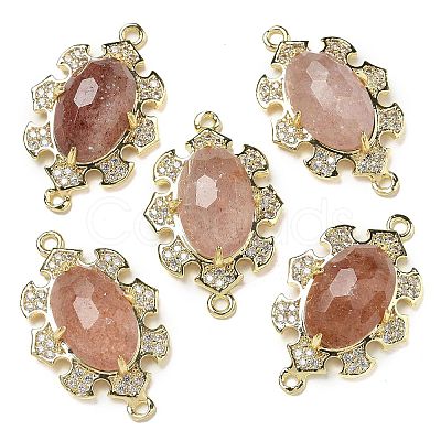 Natural Strawberry Quartz Faceted Oval Connector Charms G-G181-06G-05-1