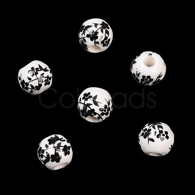 Floral Printed Porcelain Beads PORC-Q201-6mm-5-1