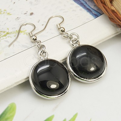 Fashion Natural Dyed & Heated Black Agate Earrings EJEW-E003-10-1