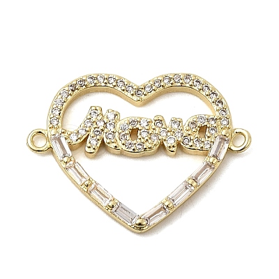 Heart Brass Micro Pave Clear Cubic Zirconia Connector Charmss KK-CJC0013-14D-G-RS-1