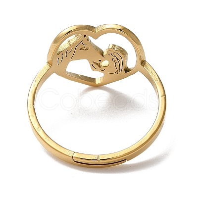 Ion Plating(IP) 304 Stainless Steel Heart with Horse Adjustable Ring for Women RJEW-M149-20G-1