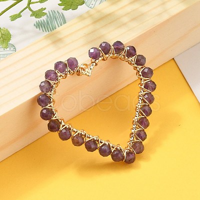Heart Natural Faceted Amethyst Pendants PALLOY-JF00511-02-1