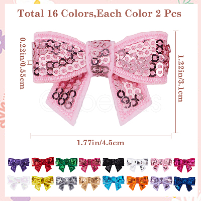 32Pcs 16 Colors Sequin Leather Bowknots DIY-GF0009-91-1