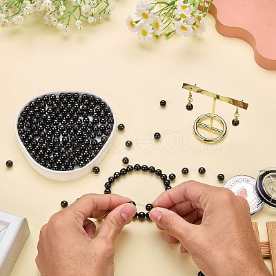100Pcs Natural Black Tourmaline Round Beads with Strong Stretchy Beading Elastic Thread G-SZ0002-30-1