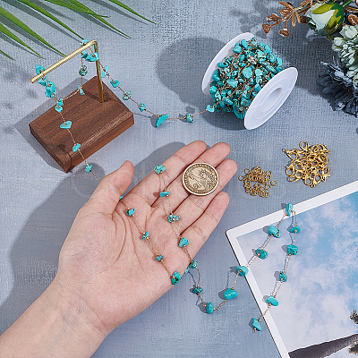 DIY Brass Synthetic Turquoise Chips Beaded Cable Chains Bracelets/Necklaces Making Kits DIY-UN0007-47-1