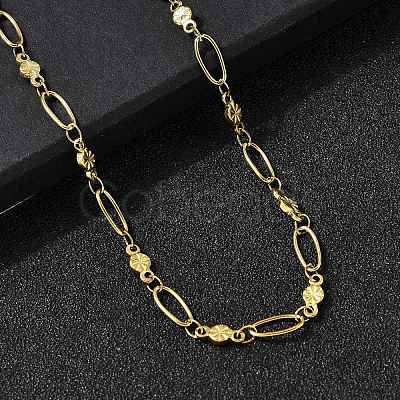 304 Stainless Steel Flower Link Chain Necklaces for Women NJEW-A046-02C-G-1