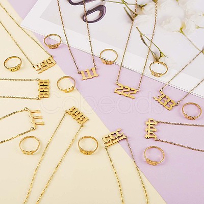 Number Pendant Necklace & Open Cuff Ring JX197A-1