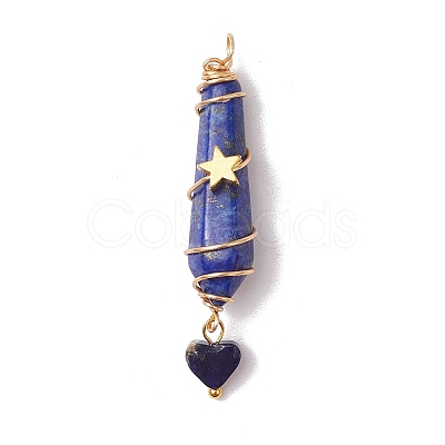 6Pcs 6 Styles Natural Carnelian & Green Aventurine & Rose Quartz & Quartz Crystal & Lapis Lazuli & Amethyst Copper Wire Wrapped Faceted Bullet Heart Pendants PALLOY-JF03482-01-1