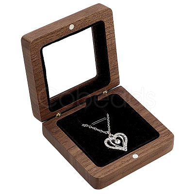 Wood Brooch Storage Magnetic Boxes with Acrylic Window CON-WH0085-244-1