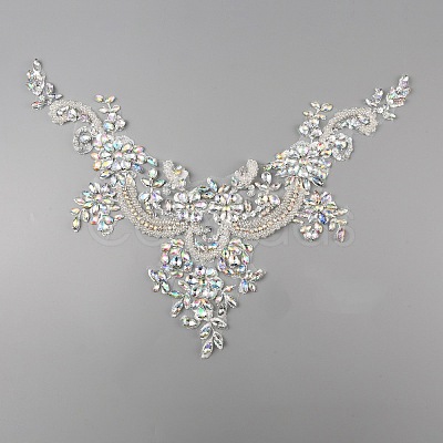 Hand Sewing Flower Pattern Rhinestone Costume Appliques PATC-WH0009-08A-1