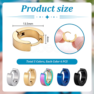 30Pcs 5 Colors 304 Stainless Steel Hoop Earrings EJEW-PH0001-45-1