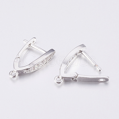 Brass Micro Pave Cubic Zirconia Hoop Earring Findings with Latch Back Closure X-ZIRC-K075-30P-1