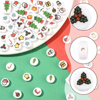 112Pcs 14 Styles Christmas Printed Opaque Acrylic Beads OACR-FS0002-69-1