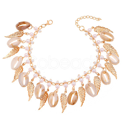 Bohemian Alloy & Plastic Shell Shape Tassel Anklets for Women FS-WGC85CC-01-1