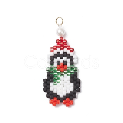 Christmas Glass Seed Beaded Penguin Pendants PALLOY-MZ01044-02-1