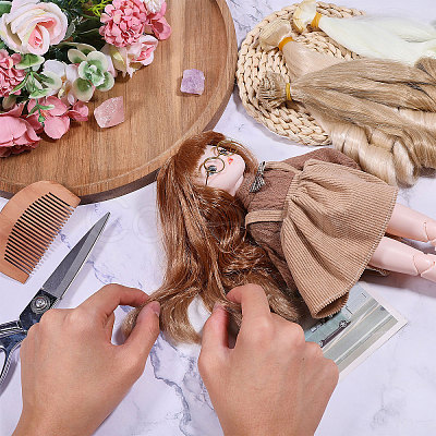 4Pcs 4 Colors High Temperature Fiber Long Flat Curly Hairstyle Doll Wig Hair DOLL-GL0001-04D-1