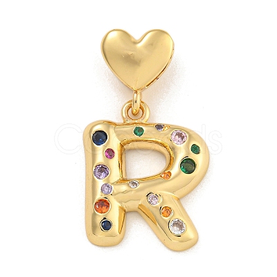 Brass Micro Pave Colorful Cubic Zirconia Pendants KK-P281-01G-R-1