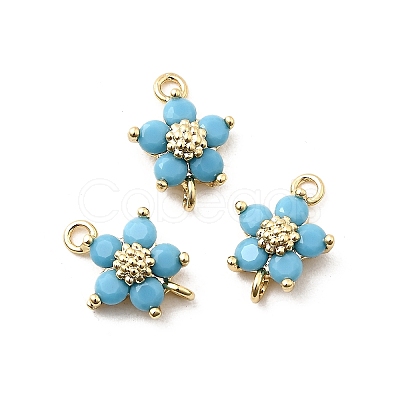 Brass Pave Cubic Zirconia Flower Links Connector Charms KK-H089-34G-04-1