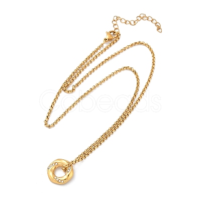 304 Stainless Steel Crystal Rhinestone Hexagon Pendant Necklaces for Women NJEW-F339-04G-1