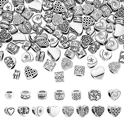120Pcs 15 Styles Tibetan Style Alloy European Beads MPDL-ME0001-01-1