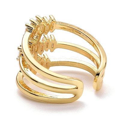 Three Line Cubic Zirconia Cuff Ring RJEW-E170-02G-1