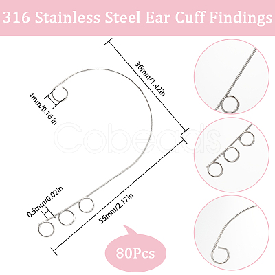 SUNNYCLUE 80Pcs 316 Stainless Steel Ear Cuff Findings STAS-SC0005-96-1